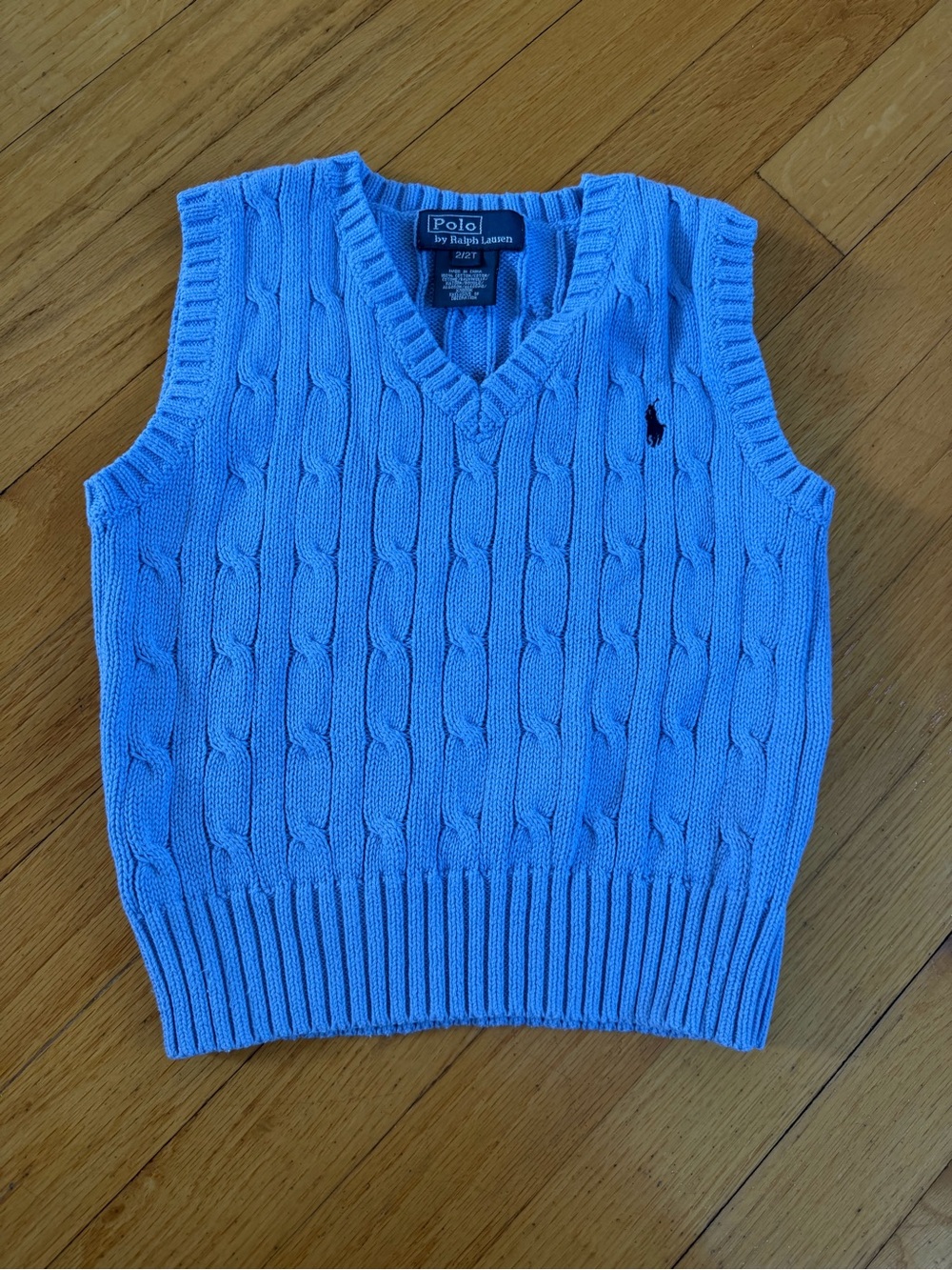 Ralph Lauren Kids Blue Cable-Knit V-Neck Sweater Vest